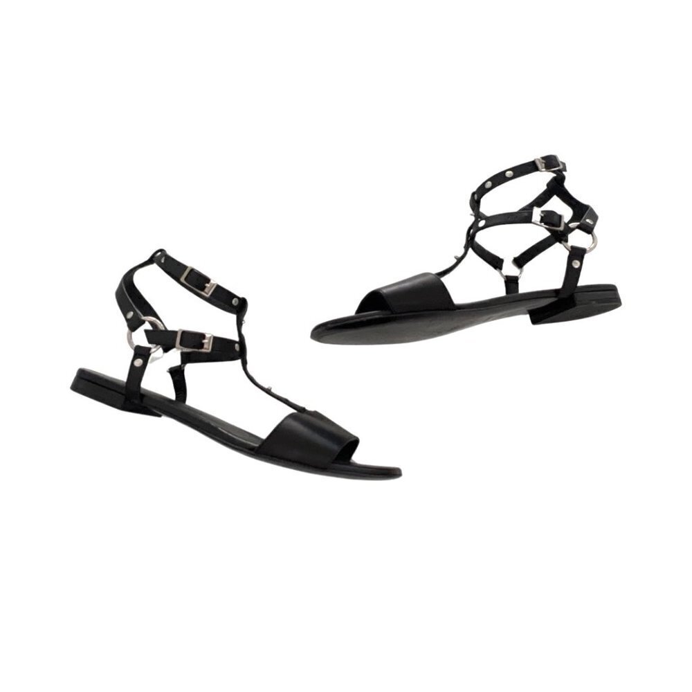 Saint Laurent black leather studded sandals size 38 - Picture 2 of 5